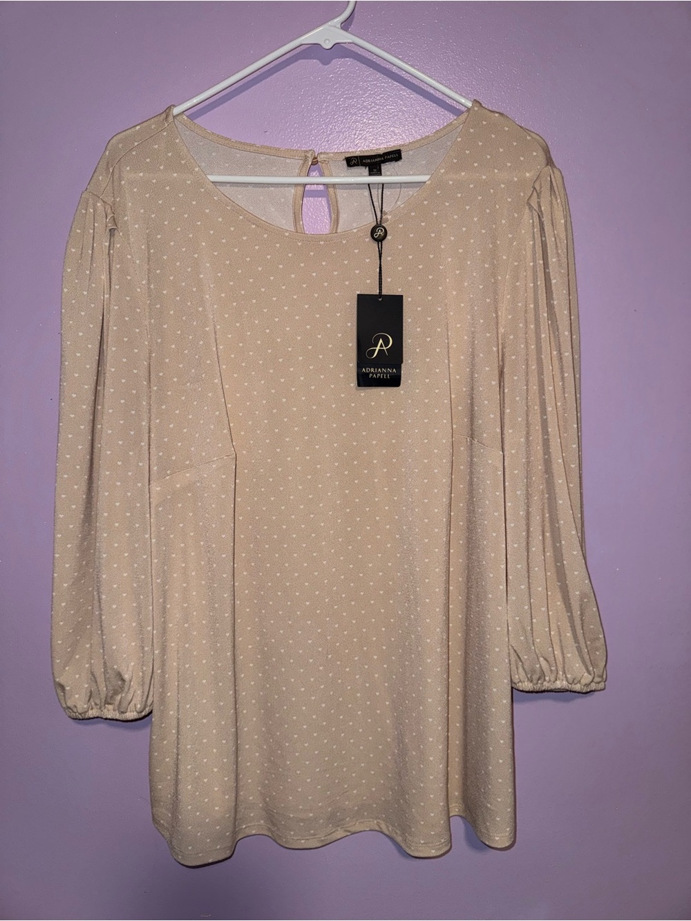 Adrianna Papell Cream Polka-Dot Long Sleeve Dress